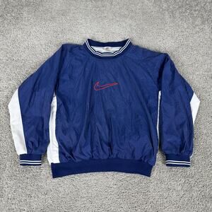 Vintage Nike Jacket Boys XL 18-20 Blue Pullover Windbreaker Red Swoosh 90s